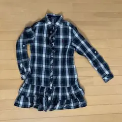 EAST BOY シャツワンピ 150 グリーン　チェック フリル付き