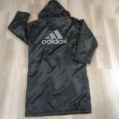 【中古】adidas フード付きベンチコート ブラック 背中シルバーロゴ