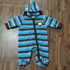 フリース フード付きロンパース ボーダー ライオン 50cm〜70cm