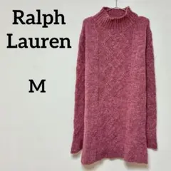 Ralph Lauren ケーブル編みタートルニット ピンク M