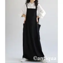 【アンティカ】antiqua　ビッグポケットサロペットスカート　ブラック　フリー