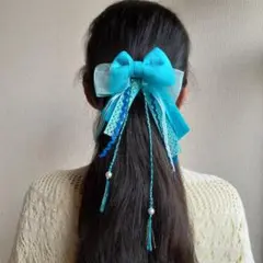 大きめリボン　フリンジ付き　ヘアクリップ②