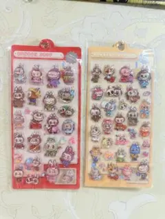 新品ラブブ水入りボンボンドロップシール 2枚セット ぷっくりシール 3Dシー