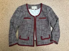 バナナリパブリック　ノーカラージャケット 赤とグレー チェック柄
