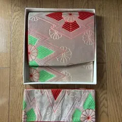 付け帯　作り帯　着物　簡単な帯　幾何学模様 赤 緑