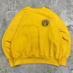 80s　USA製　スクールロゴ　トップス　長袖　スウェット　古着　イエロー　M