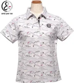 and per seレディース ゴルフプリント 半袖ポロシャツ M　ワッペン付