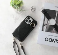 iPhone11Pro ブラック レザー風 スマホケース