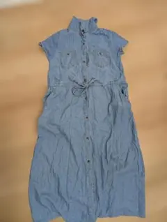 マタニティ　デニムブルー ボタンアップワンピース