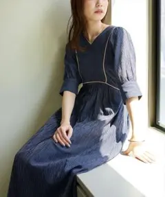 natural couture 細ストライプ配色コードワンピース