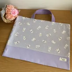 レッスンバッグ　くま　紫　ミモザ　花　女の子　通園バッグ　お道具袋　絵本袋