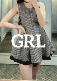新品 GRL 千鳥柄配色ペプラムトップス[ta159]