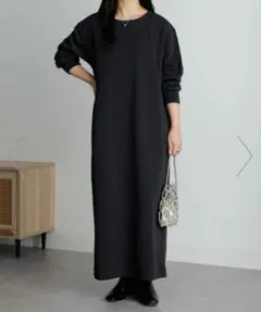 RANAN 裏起毛シンプルワンピース　チャコールグレー　3L