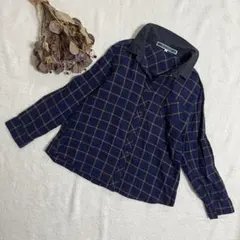 美品⭐︎ジ・エンポリアム ネイビーオレンジ チェック柄 切替シャツ M コットンのサムネイル