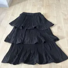 ブラック ティアード プリーツスカート ロング丈