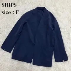 シップスエニィ ノーカラーリネンミックスライトジャケット ブラック 麻