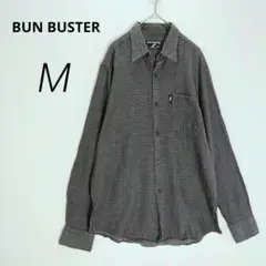 b6029【BUN BUSTER】長袖 シャツ M 黒白 コットンツイード 秋冬