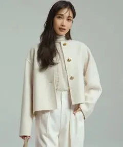 23区　ウールリバー ノーカラーコート　ベージュ　38