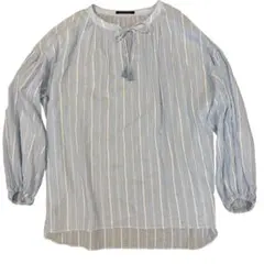 BARNYARDSTORM カフタンストライプブラウス水色　長袖　リボン　綿