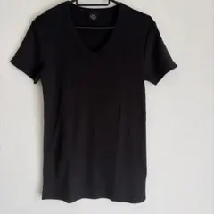 Vネック リブTシャツ ブラック M