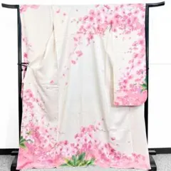 振袖　身丈176　裄66　刺繍　胡蝶蘭　桜地紋　白地　着物　091b