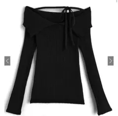 GRL ビッグカラーオフショルダーリボンニットトップス[th029]