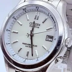 稼動 CITIZEN エコドライブ メンズ 腕時計 デイト ソーラー白のサムネイル