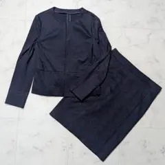 【美品】グリーンレーベルリラクシング ミラノリブ ノーカラー スカート 麻 40