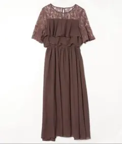 DRESS PLUS 胸元フリルレースワンピース チョコ ロング 結婚式