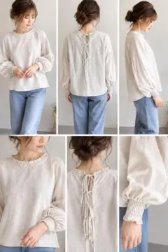 MOUSSY マウジー フリルネック バックリボン ブラウス アイボリー F