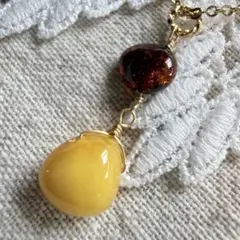 ヴィンテージ 琥珀 ネックレス アンバー ドロップ型 はちみつ色 レトロ 上品