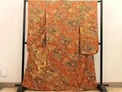 着物■豪華振袖　駒刺繍　流水花文　金彩　正絹　逸品