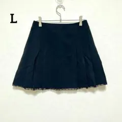 プリーツミニスカート　黒　裾レース　L　裏地　ファスナー　ブラック　可愛い171