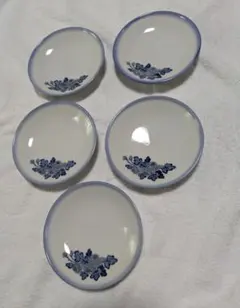 和食器 小皿 5枚セット 青絵 花柄 取り皿 来客用 レトロ 美品