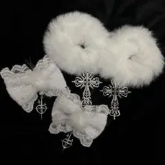 天使界隈 サブカル ツイード リボン ファー シュシュ 十字架 まとめ売り