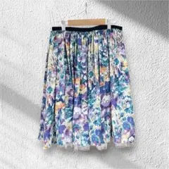 Lois CRAYON フラワープリントフレアスカート 膝丈 レース 花柄のサムネイル