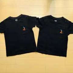 ミッキー刺繍 黒 Tシャツ 2枚セット 100cm