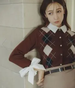 【新品 タグ付】31 Sons de modeレイヤード襟アーガイルカーディガン