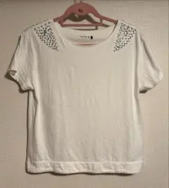 LEPSIM ホワイト ストーン装飾 Tシャツ Fサイズ