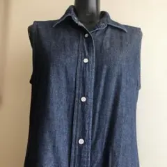 可愛いノースリーブシャツワンピース ダークデニム