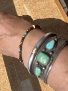 2way天然ターコイズココナッツシルバー925 アンクレットブレスレット