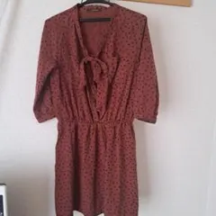 チャオパニック　ブラウン・ドット柄・リボン付きワンピース