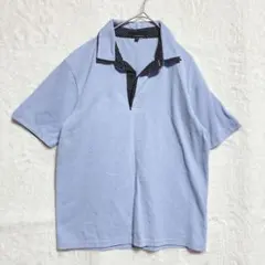 ラフルーレ　薄い青 ポロシャツ ドット柄襟　M