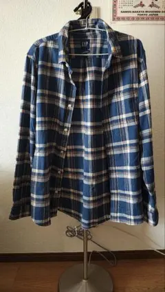 GAP ネイビー チェック柄ネルシャツ M