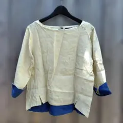 Zampa ベージュネイビー 七分袖リネン