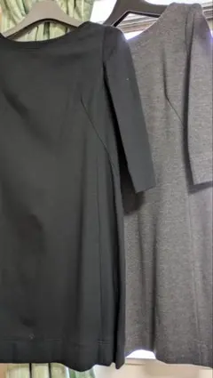 美品2枚新品‼️ユニクロ　ポンチ　ひざ丈　ワンピース ブラック グレー　シンプル