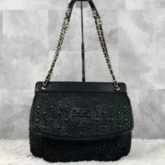 美品 トリーバーチ レザー トートバッグ マリオン キルティング ブラック