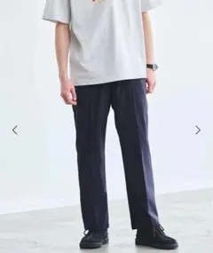 グリーンレーベル　ウォッシャブルトロ ストライプ パンツ ネイビーMサイズ