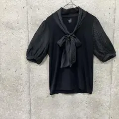 malla マーラ カシミヤ混 ボウタイ パフスリーブ カットソー 日本製 38のサムネイル