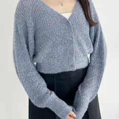 Heather ヘザー フェザーラメニットカーディガン ブルー